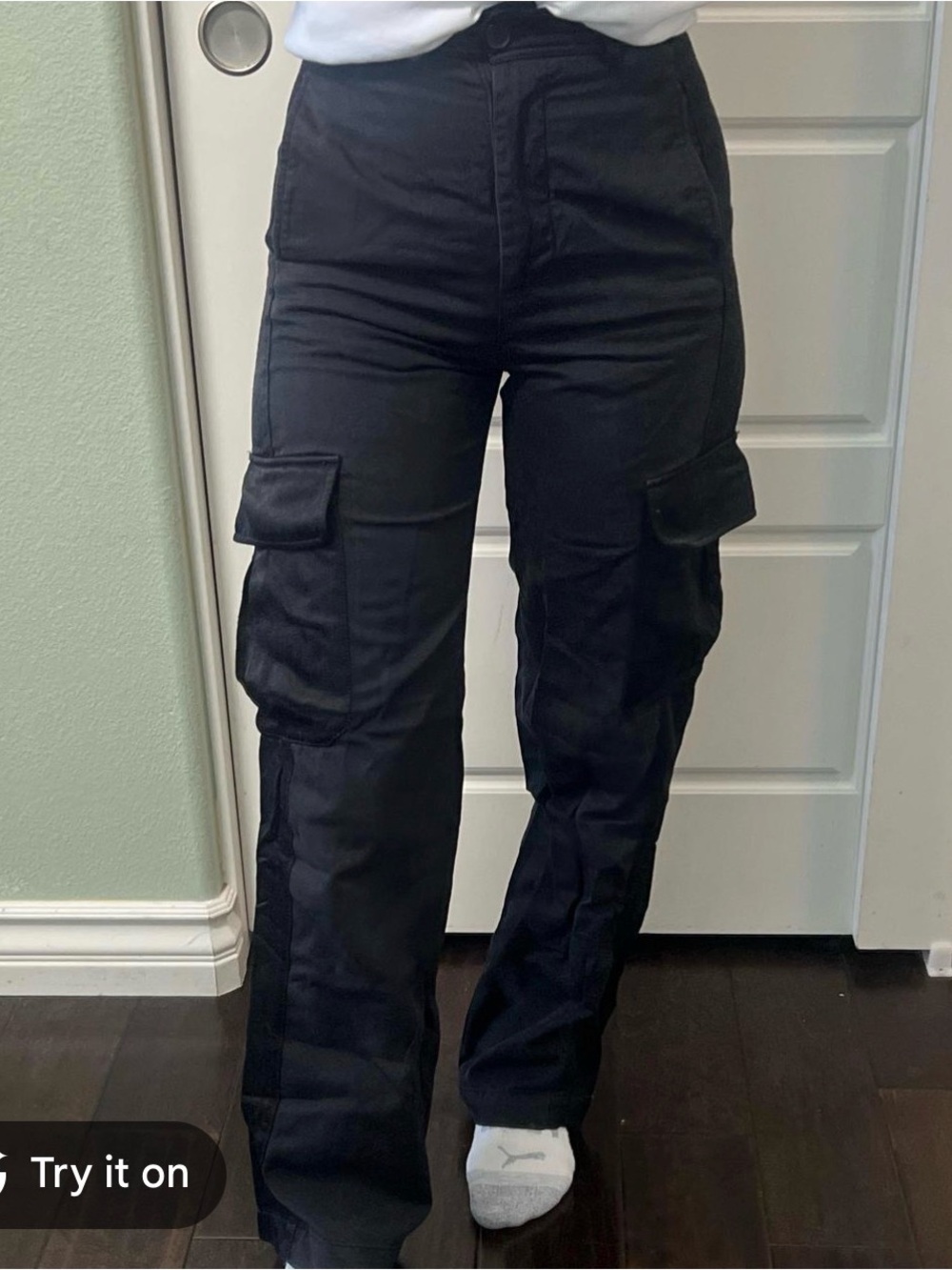 & Other Stories Women’s Size 8 Black Straight Leg Cargo Pants Cotton Blend